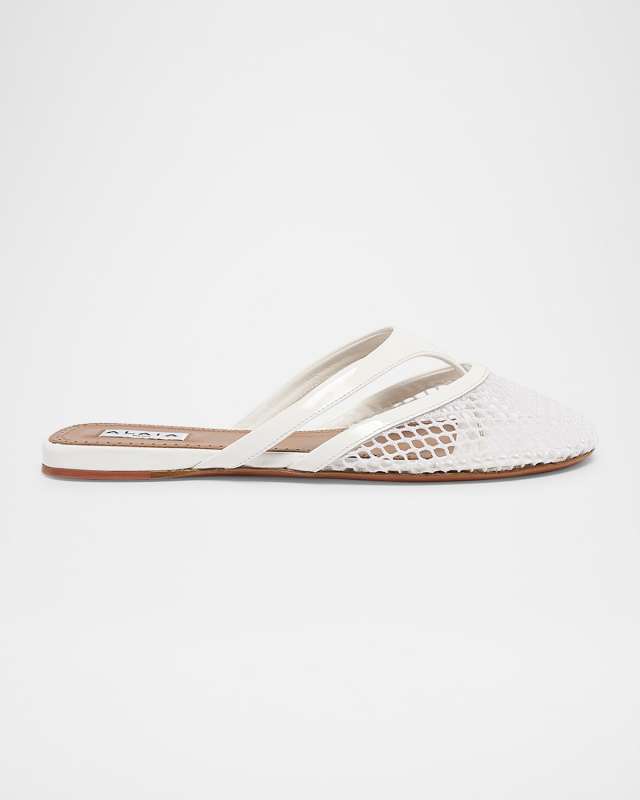 Net Leather Thong Mules